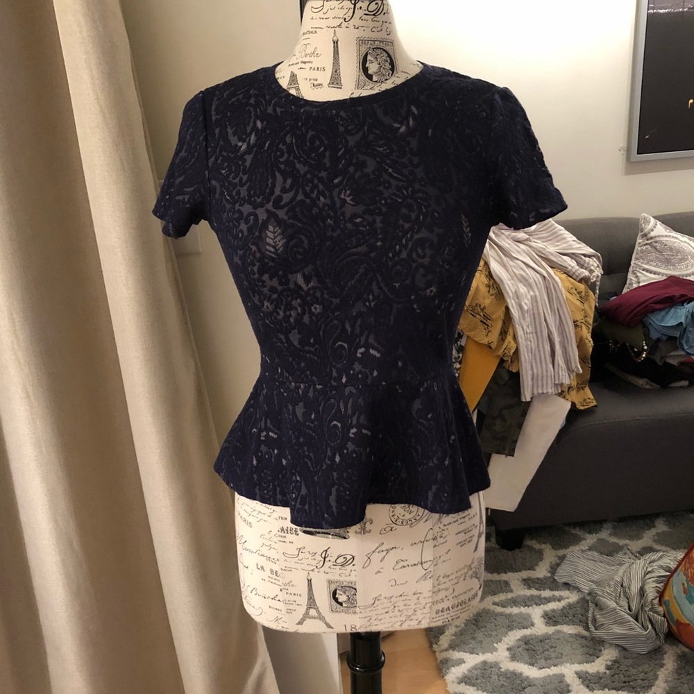 Navy/lace peplum blouse